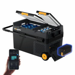 BougeRV CRD2 V2.0 40L Kompressor Kühlbox mit Akku 240Wh, Doppeltür Dualzonen Akku Kühlbox mit Rollen & Griff 12V/24V 230V Camping Kühlschrank Akkubetrieben mit APP Steuerung, IPX4, -20℃~20℃ (2026 Neu) 40L mit Akku Angebot bei HelloDeals