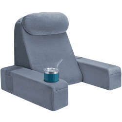 Lesekissen für Erwachsene - Rückenkissen fürs Bett mit abnehmbaren Armlehnen, Getränkehalter & Handyablage - Kissenrückenlehne für bequemes Sitzen im Bett (GRAU, 53 cm) Grau 53 CM Angebot bei HelloDeals
