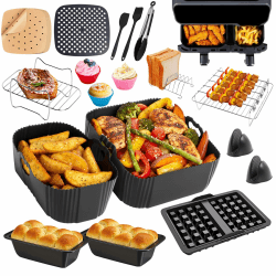 26 Stück Airfryer Zubehör für Philips - Dual Basket 3000/5000 Serie (6L/3L), Airfryer Zubehör enthält Silikonform, Backpapier, Waffeleisen, Grillrost für Philips NA350 Angebot bei HelloDeals