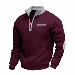 Aulemen Herren Sweatshirt Ohne Kapuze mit Stehkragen Half Zip Pullover Zweifarbiges Design Sweatjacke Atmungsaktiv für Herbst-Winter Basic M-3XL Dunkle Rot M Angebot bei HelloDeals