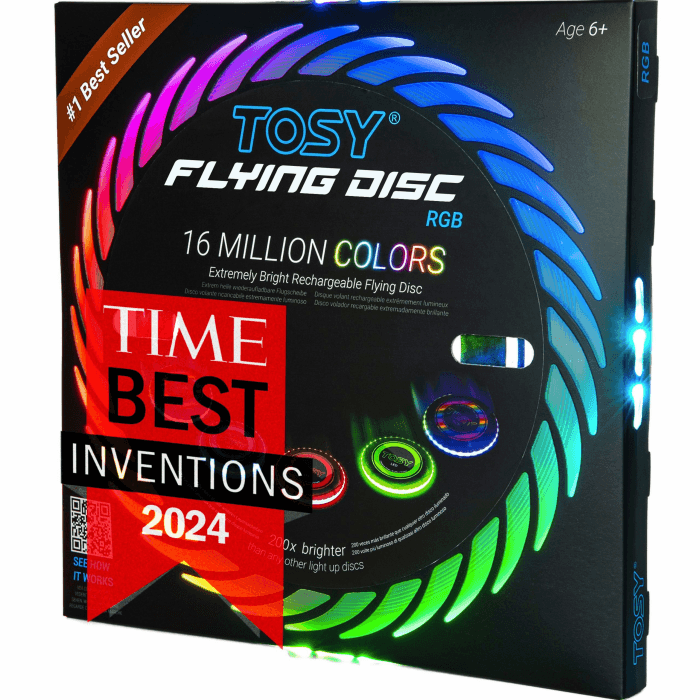 TOSY Flying Disc – 108 RGB-LEDs oder 36 einfarbige LEDs, sehr hell, Smart-Modi, Auto-Aufleuchten, wiederaufladbar, wasserdicht, Outdoor-Spielzeug für Kinder & Erwachsene, 175 g Rgb (Multi-color, White Disc) Angebot bei HelloDeals