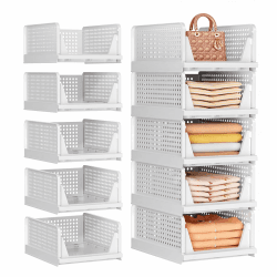 SNSLXH Kleiderschrank Organizer, Faltbare Kunststoff Aufbewahrungsbox mit Schubladen-Design, Stapelbarer Schrank Organizer für Bad Küche Schlafzimmer, Weiß, 5er Pack Verdicktes Weiß Angebot bei HelloDeals