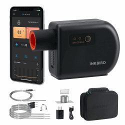 Inkbird Grillgebläse Bluetooth 5.1 und Wi-Fi 2,4 GHz Grillventilator, Automatischer Smoker Grillthermometer mit 4 Sonden Kompatibel mit Big Green Egg, Kamado Joe, Primo, Vision Grill, Akorn Kamado ISC-027-BW Angebot bei HelloDeals