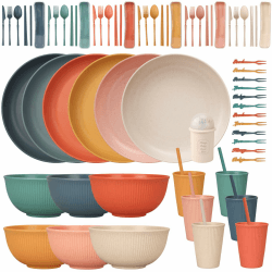 Unzerbrechliches Geschirr Set 6 Personen, 66 Teiliges Camping Geschirr Set Plastikgeschirr Picknick Geschirr Sets Leicht Bunt Grill Kunststoff Servierteller Schüsseln Besteck Set 66 Stück Bunt Angebot bei HelloDeals