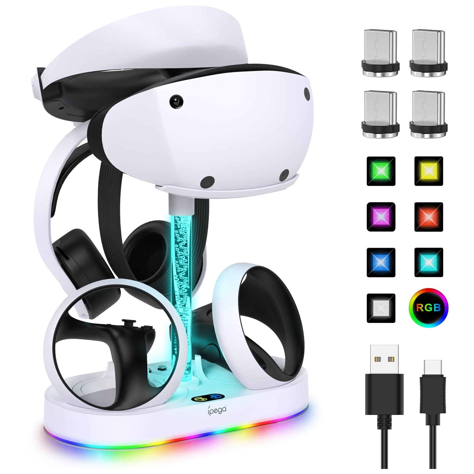 Ladestation für PSVR2 Controller, FASTSNAIL LED Ständer Kompatibel mit PlayStation VR2, Zubehör für PS5 VR Headset & Sense Controller mit 15 RGB-Licht, PS VR2 Spiel Zubehör Storage Base Mehrfarbig Angebot bei HelloDeals