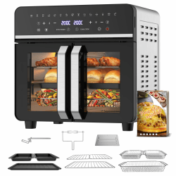 Heißluftfritteuse 23L XXL Mini Backofen mit Französischen Türen, 2600W Air Fryer Dual Zone mit Smart-Touch, Sync Finish, 15 Programme, Inkl. Rezeptbuch & 13 Zubehörteile, Metallgehäuse 23L Berühren Angebot bei HelloDeals