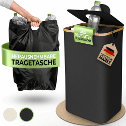 Glückstoff® Pfandflaschen Sammelbehälter [inkl. XXL Tragetasche] Flaschensammler für Küche & Abstellraum | Aufbewahrung für Leergut & Altglas | Flaschentasche | Schwarz Schwarz Mit Klappdeckel, Eckig Angebot bei HelloDeals