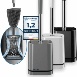 BROSS® Klobürste Silikon - Patentierte Toilettenbürste - Klobürste Grau - WC Bürste & Klobürstenhalter mit Wandmontage & TurboTrocknung - Innovativ & Antibakteriell - 1er Set Grau Standard Angebot bei HelloDeals