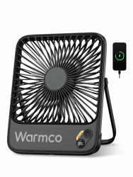Warmco D3 Akku Ventilator 10000mAh, Tischventilator Leise, 24 Std. | USB-C, LED-Anzeige, Ultraflacher 4-Stufen Ventilator Für Büro, Schlafzimmer, Camping Und Reisen Schwarz Angebot bei HelloDeals