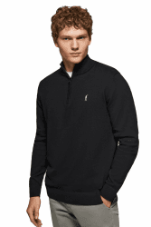 Polo Club Herren Basic Pullover Mit Reißverschluss - 100% Baumwolle Pullover Zipper Langarm Sweat XL Schwarz-black Angebot bei HelloDeals