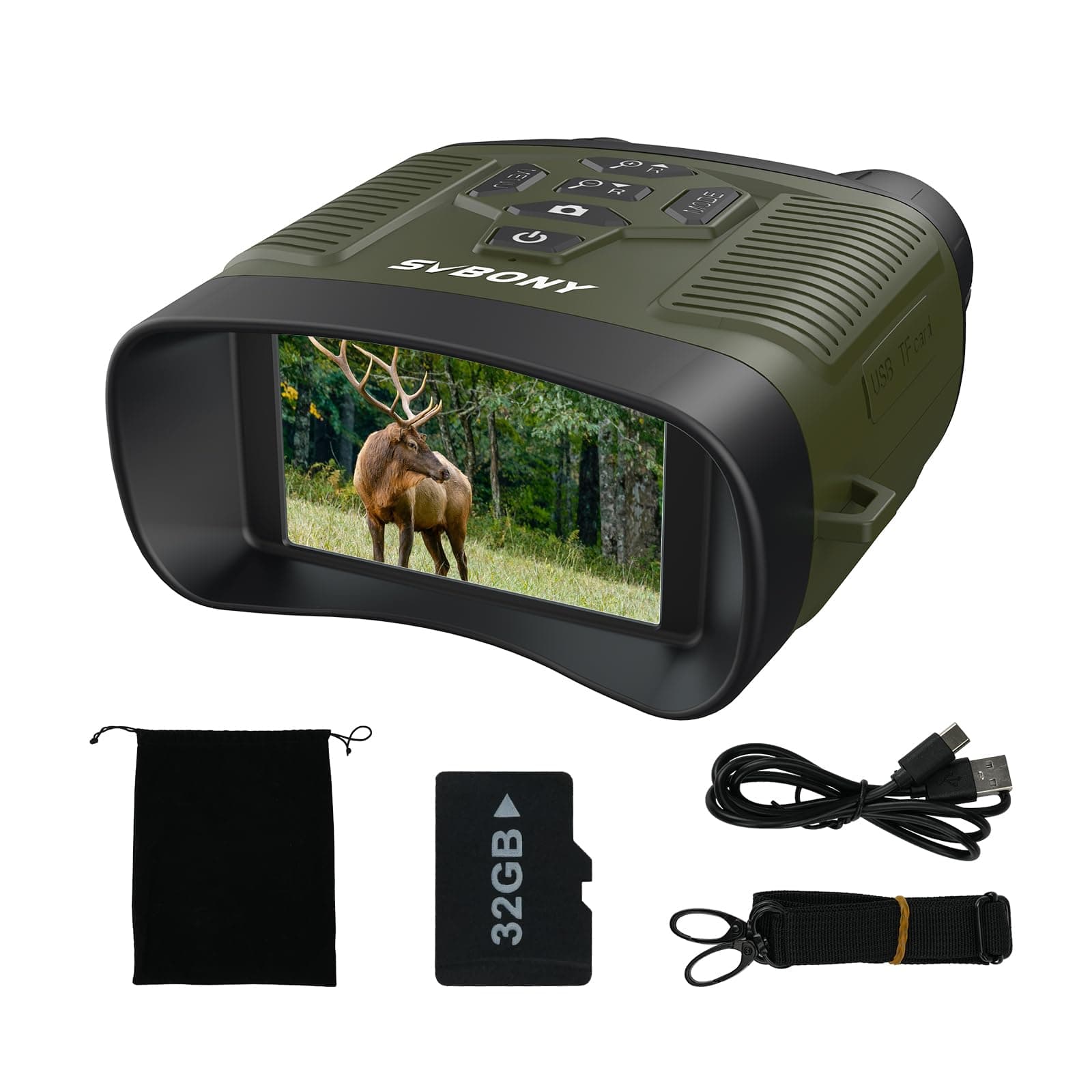 Svbony SA206 Nachtsichtgerät 4K HD, 5000mAh Wiederaufladbares, 8X Digitalzoom Nachtsicht 300M, 3W 850nm IR Strahler, 3'' Video 36MP Bild mit 32GB TF Karte, Infrarot-Fernglas für Jagd Camping Grün Angebot bei HelloDeals