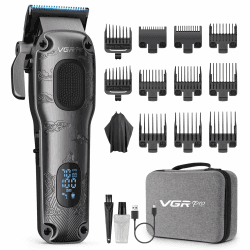 VGRPRO Haarschneidemaschine Profi, Haarschneider Herren Akku kabellos, Clipper Haarschneider mit Etui, Haarschneide-Set für Zuhause & Friseur, LED-Anzeige, Geschenk für Männer (Grau) Angebot bei HelloDeals
