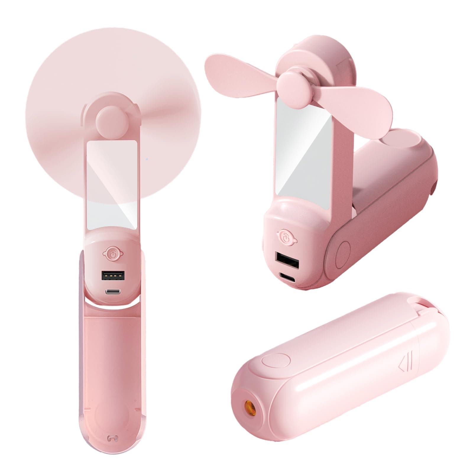 CNMTCCO Handventilator,5 in 1 Mini Ventilator,USB Akku [Bis zu 13-20 Stunden Kühlzeit]mit Hängendes Seil,Powerbank,Taschenlampe,Spiegel und Handyhalterung für Reisen,Sommer,Geschenke für Frauen(Rosa) Angebot bei HelloDeals