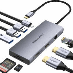 Laptop Docking Station Dual Monitor, Newmight Dual HDIM Adapter für 2 Monitore mit 2 HDIM 4K, 1 Gbps Ethernet, PD 100W Aufladen, 3 USB 3.0, SD/TF Reader, USB C Docking Station für HP/Dell Himmelblau Angebot bei HelloDeals
