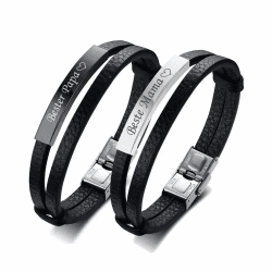 Papa Mama Personalisierte Paar Armbänder, PU Leder Armband Sein und Ihr Abstand Matching Set für Weihnachten Jubiläum Hochzeit Geburtstag Valentinstag Angebot bei HelloDeals
