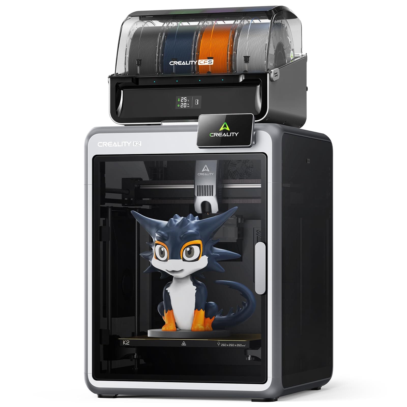 Creality K2 Combo(A) 3D-Drucker, 260×260×260 mm Bauvolumen, Multicolor-Druck mit bis zu 16 Farben, beheizter Druckraum, Dual-AI-Kameras & Servo-Motoren, Plug-&-Play Angebot bei HelloDeals