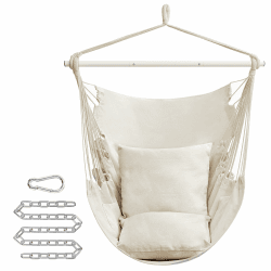 SONGMICS Hängesessel, Hängeschaukel, Hängestuhl mit 2 Kissen, Metallkette, bis 150 kg belastbar, Indoor und Outdoor, Wohnzimmer, Schlafzimmer, cremeweiß GDC197M01 Cremeweiß Legierter Stahl Angebot bei HelloDeals