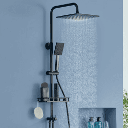 Auralum Regendusche Komplettset ohne Armatur, Edelstahl Regendusche mit Messing-Wasserteiler, Bohrfree-Ablage, duschkopf, 250mmx250mm Überkopfbrause, Duschsystem Komplettset ohne Duscharmatur, Schwarz Schwarz-25x25cm Angebot bei HelloDeals