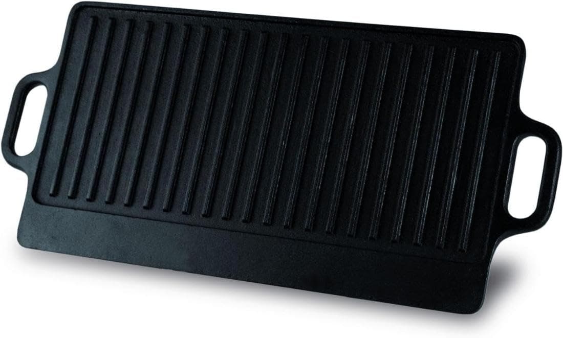Baumalu - 38 cm Gusseisen-Grillplatte, beidseitig nutzbar, schwarz, ideal für Gas und Ofen, Maße 38 x 23 cm, perfekt für gesunde und schmackhafte Zubereitung Angebot bei HelloDeals