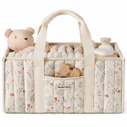 Blissful Diary Wickeltisch-Organizer, Wickelkorb für die Wickelstation, Stilvoller Wickelorganizer für Babybedarf, Unverzichtbares Geschenk zur Geburt und für die Baby-Wunschliste,Blumenbeige Zarte Blumen Angebot bei HelloDeals