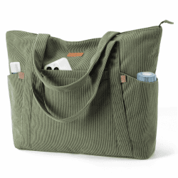 Cord Tasche Damen, Groß Tote Bag Strandtasche mit Reißverschluss, Shopper Tasche Damen Laptoptasche mit 15.6 Zoll Laptopfach, Elegant Handtasche Umhängetasche für Arbeit Schule Gym-Grün S Dunkelgrün Angebot bei HelloDeals