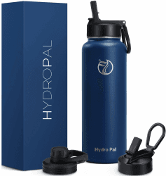 HydroPal Isolierflasche 500ml Edelstahl, BPA-frei, 24h kalt/12h heiß, auslaufsicher, Sport- & Trinkflasche mit Strohhalm & 2 Deckeln (Trinkhalm + Ausguss), rutschfest für Alltag & Sport Kobaltblau 500 ml Angebot bei HelloDeals