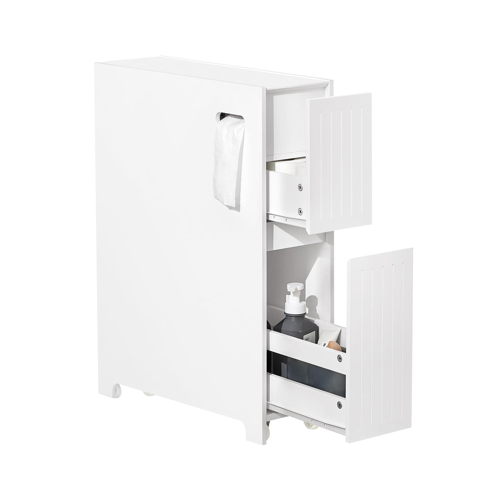 SoBuy Nischenregal 20cm – schmaler Badezimmerschrank mit Rollen Nischenwagen Rollwagen mit Schublade für Toilettenpapier-Aufbewahrung, Badmöbel aus Holz, Weiß, 20x75x60cm, BZR111-W Angebot bei HelloDeals