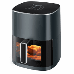 Sweetcrispy Heißluftfritteuse Airfryer 6L mit Sichtfenster, 12-in-1 Funktionen & Touchscreen Air Fryer, Gesundes Fettfrei Kochen, Antihaftkorb, Spülmaschinenfeste Körbe, Für 3-6 Personen, Grau Angebot bei HelloDeals