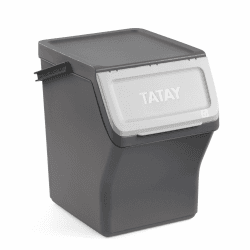TATAY Mülltrennsystem Easy Waste 20L | Recycling Behälter | Modular und Stapelbar | Deckel mit Klicksystem | Integrierter Tragegriff | Aus Recyceltem Material | 35x27x36 cm – Grau Einheit - Grau 20L Angebot bei HelloDeals