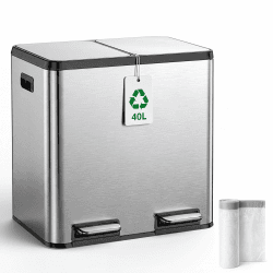 YEAUPE PRO Mülleimer Küche 40L (2x20L), Edelstahl Treteimer mit Fußpedal,Doppel Mülltrennung,Herausnehmbarem Inneneimer,Abfalleimer Soft Close Deckel,Küchenabfalleimer inkl. 15 Müllbeutel Edelstahl 40L Angebot bei HelloDeals