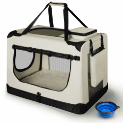 Juskys Hundetransportbox Lassie L faltbar & tragbar 50x70x52 cm mit Decke, Tasche & Griffen - Faltbare Transportbox für Hunde, Katzen & Haustiere - Oxford Stoff Hundebox Auto Hundetasche - Beige beige L 70 x B 50 x H 52 cm Angebot bei HelloDeals
