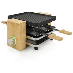Princess SDA 162950 Raclette Pure 4 – Bambusausführung für bis zu Personen regelbares Thermostat 800 Watt Pfännchen und Spatel, 01.162950.01.001, Bambus/Schwarz Angebot bei HelloDeals