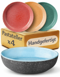 Cosumy 4er Tiefe Teller Set aus Steingut Ø22 cm – Handgefertigte Pastateller Groß Tief – Geschirr Set Modern – Tafelservice Suppenteller 4 Stück – Buntes Geschirrset (Tellerset für 4 Personen) Pastateller Ø 22 cm Angebot bei HelloDeals