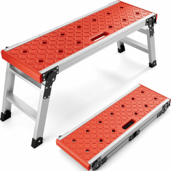 KINGRACK Klappbare Arbeitsplattform, Aluminium Stufenleiter Plattformleiter mit rutschfesten Gummifüßen, leichte Stufenleiter mit Sicherheitsschlössern für Haus und Garage - maximale Belastung 150 kg Fortgeschrittene Arbeitsbühne Angebot bei HelloDeals