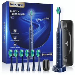 Elektrische Zahnbürste Schallzahnbürste für Erwachsene Electric Toothbrush mit Reiseetui, 7 Zahnbürstenköpfen, 6 Modi & 3 Intensitätsstufen, 2-Min Timer Ultraschall Zahnbürsten (Blau) Angebot bei HelloDeals