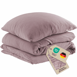 Pure Label Musselin Bettwäsche 135x200 cm mit einem Kissenbezug 80x80 cm aus 100% Baumwolle - Traumhaft weiche, kuschelige Bettwäsche-Sets in Mauve aus Musselin 2 tlg. 135x200cm / 80x80cm Mauve Angebot bei HelloDeals