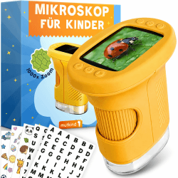 Mutkind® Digitales Mikroskop für Kinder [1000X Vergrößerung & Fotofunktion] - Tragbares Taschenmikroskop für Garten, Wald & Experimente - Kinder Mikroskop Spielzeug [HD-Bildschirm & 150+ Stickern] Gelb Angebot bei HelloDeals