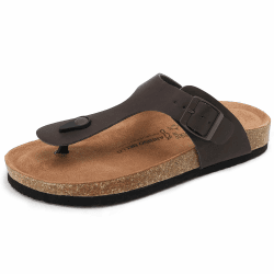 ARRIGO BELLO Herren Damen Zehentrenner Pantoletten Natur Kork Leder Flip Flops Leicht Rutschfest Sommer Slip On Flach Sandalen Verstellbare Schnalle EU 36-46 D Braun 44 EU Angebot bei HelloDeals