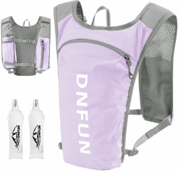 DNFUN Laufweste Damen Herren,verstellbare Trinkweste mit 1.5L Trinkflasche,5L Running Vest Trinkrucksack für Laufen,Jogging Violett mit Trinkflasche 500ml x2pc Angebot bei HelloDeals