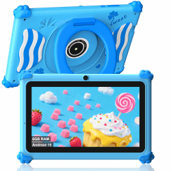 ascrecem Kinder Tablet 7 Zoll Android 15 Tablet Kinder mit 2.4G+5G WiFi6 Penta Core 6GB RAM 32GB ROM Kindertablet Widevine L1 Dual Kamera 128GB Erweiterun Kindersicherung Lernspiele (Blau) Angebot bei HelloDeals