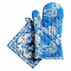 Maison d'Hermine Ofenhandschuh- und Topflappen-Set aus 100% Baumwolle (19 x 33 cm & 20 x 20 cm), hitzebeständige Handschuhe mit Schlaufe zum Anfassen heißer Pfannen, Frühjahr Sommer - Summer Blues Ofenhandschuh(19 x 33cm) & Topflappen(20 x 20cm) 025 - Sum Angebot bei HelloDeals