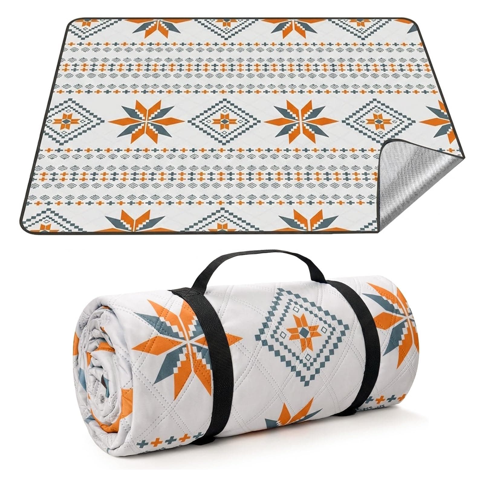 Picknickdecke 200x200 cm Wasserdicht Maschinenwaschbar: Stranddecke Sandfrei Outdoor Decke Waschbar Faltbar Strandmatte mit Tragegurt - perfekt für Strand, Camping & Picknick (4-6 Personen) Achteckiger Stern / Orange 200 x200cm 1 Angebot bei HelloDeals