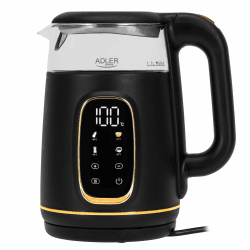 Adler Wasserkocher mit Temperatureinstellung 2200W – Wasser Kocher 1,7L mit LED-Display und Touchpanel – 5 Temperaturprogramme – mit Warmhaltefunktion - Wasserkocher mit Filter 1.7 Liter Schwarz Gold Angebot bei HelloDeals