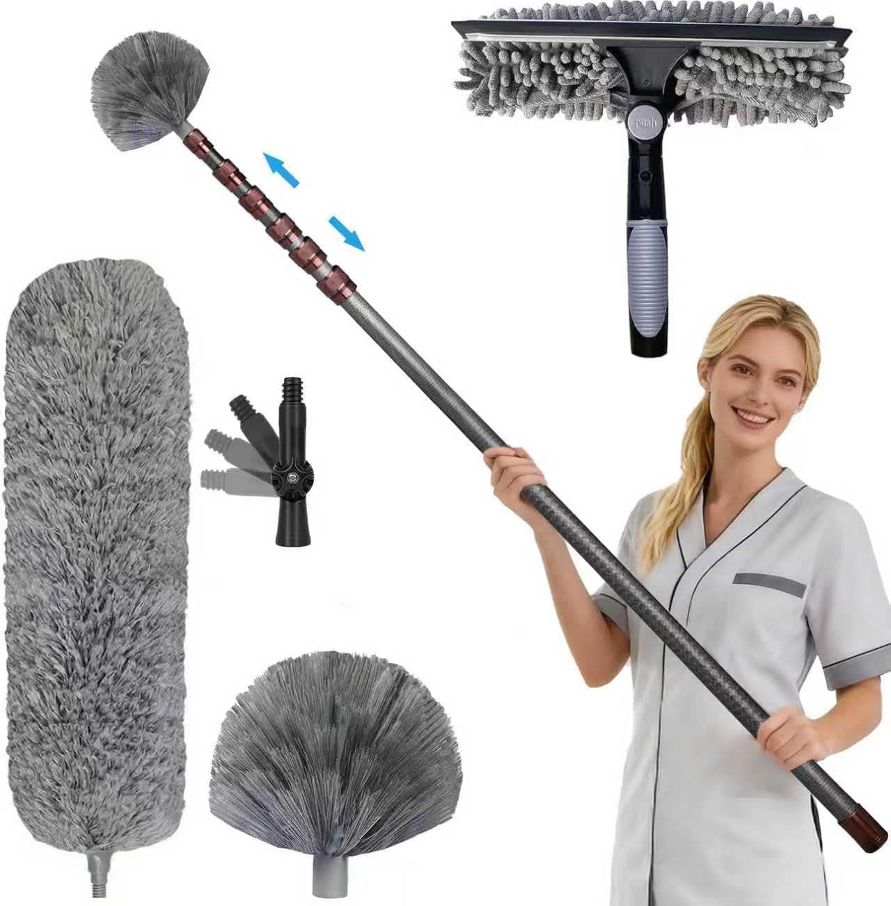 3,9M Staubwedel Teleskop Waschbar, Teleskopstiel aus Aluminium 1,2M bis 3,9M, Vinyl mit Flor, mit Schraubverschluss, waschbare Mikrofaser, Spinnennetzbesen, für Decken, Möbel, Jalousien 4,0m Teleskopisch Angebot bei HelloDeals