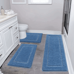 Pauwer Badematten & Badteppiche Set 3 Teilig Mikrofaser Flauschige Badezimmerteppich und WC Vorleger mit Ausschnitt Waschbar rutschfeste Badvorleger Toilette Teppich, Blau Blau 45 x 65 + 45 x 120 + 50 x 60cm Angebot bei HelloDeals