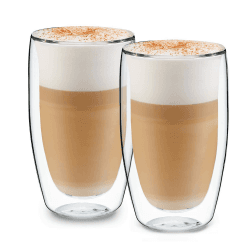 Doppelwandiges Latte Macchiato Design Glas (2 x 430 ml) Kaffeetasse Design - Doppelwandige Tasse, transparente Tasse, spülmaschinenfeste Teetasse, Kaffeetasse 2er Set 450 ml Angebot bei HelloDeals