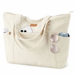Cord Tasche Damen, Groß Tote Bag Strandtasche mit Reißverschluss, Shopper Tasche Damen Laptoptasche mit 15.6 Zoll Laptopfach, Elegant Handtasche Umhängetasche für Arbeit Schule Gym-Beige S Beige Angebot bei HelloDeals