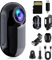 1080P Mini Action Cam, Daumengroße Helmkamera Motorrad, Bodycam Körperkamera Mini mit integriertem 16GB Speicher, POV Kamera für Radfahren, Reisen und Outdoor Abenteuer(Schwarz) Angebot bei HelloDeals