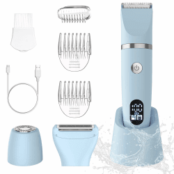 Scttomon Damenrasierer für Gesicht, Achseln, Beine, Arme & Bikinizone Rasierer Elektrorasierer Körpertrimmer Intimrasierer Bikini-Trimmer für Frauen Wasserdicht Nass/Trocken LCD-Display 3-in-1 blau Angebot bei HelloDeals