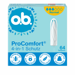 o.b. ProComfort normal 4-in-1 Schutz Tampons (1 x 64 Stk) Mit Extra Sanfter Spitze für Einfaches Einführen und Bis Zu 100% Auslaufschutz Ideal Für Sport und Alltag Angebot bei HelloDeals